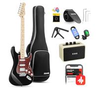 Donner - Set con chitarra elettrica, DST-152B, HSS Pickup Coil Split, 1 metro, con amplificatore, custodia, capotasto, tracolla, accordatore, corde, cavo, plettri, nero