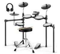 Donner DED-70 Batteria elettrica per bambini, batteria elettronica con 150 suoni, 4 pad a rete silenziosi, piatti da 9", 2 pedali, trono, cuffie, bacchette, regalo di compleanno per Natale