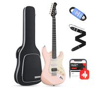 Donner Set di chitarre elettriche a grandezza naturale, pickup HSS Coil Split, chitarra ST a corpo solido da 39 pollici per principianti con borsa, tracolla, cavo (serie Designer, rosa retrò)