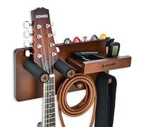 Donner Supporto Chitarra da Parete, Porta Chitarra da Muro Gancio in Legno, Supporto Multifunzionale con Supporto Plettri e 2 Ganci per Ukulele Violino Basso Chitarra elettriche acustica e Accessori