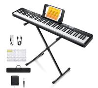 Donner Tastiera digitale per pianoforte 88 tasti, tasti sensibili alla velocità per principianti, pianoforte elettrico portatile con supporto, pedale sustain, custodia e adesivi per tastiera, DEP-1