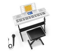 Donner - Tastiera pianoforte a 61 tasti, kit tastiera elettrica con 249 voci, 249 ritmi, include supporto per pianoforte, sgabello, microfono, regalo per principianti, bianco (DEK-610S)