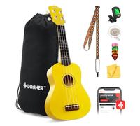Donner Ukulele soprano per principianti, 53,3 cm, opaco, kit per principianti, con tracolla, accordatore, corde, plettri, panno per lezioni online gratuite, regalo di Natale e compleanno (giallo)