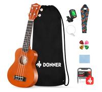 Donner Ukulele soprano per principianti da 53,3 cm, kit con lezioni online gratuite, tracolla, accordatore, plettri, panno per ukalee Yukalee (arancione)