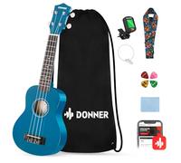 Donner Ukulele soprano per principianti da 53,3 cm, kit con lezioni online gratuite, tracolla, accordatore, plettri, panno per ukalee Yukalee (blu)