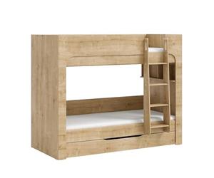 Donne's Home Mocha Letto a Castello Stretto 90x200 cm con Cassetto Inferiore, Design Compatto per Camerette Piccole, Struttura Sicura con Scala e Sponde Protettive