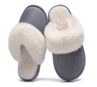 Donpapa Pantofole Donna Uomo Scamosciate Autunno Invernali Morbida Schiuma Pavimento Ciabatte Antiscivolo Indoor Outdoor Pelose YS Blu Grigio 280 EU38.5-40