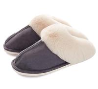 Donpapa Pantofole Donna Uomo Scamosciate Autunno Invernali Morbida Schiuma Pavimento Ciabatte Antiscivolo Indoor Outdoor Pelose Grigio scuro 36.5-38