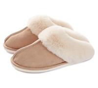 Donpapa Pantofole Donna Uomo Scamosciate Autunno Invernali Morbida Schiuma Pavimento Ciabatte Antiscivolo Indoor Outdoor Pelose Cachi 40.5-42