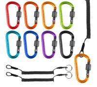 DONQL 10Pezzi Moschettoni con Tappo a Vite, Moschettoni con Chiusura, 10Pezzi Portachiavi a Spirale Moschettone con Cordino a Molla, Moschettone Arrampicata in Alluminio per Altalena Campeggio Pesca