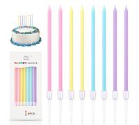 DONQL 16pcs Candele di Compleanno Arcobaleno Colori Pastello, Candeline Compleanno Lunghe con Supporto, Candele per Feste, Compleanni per Bambini e Adulti, Decorazioni Torta Compleanno, Nozze, Pasqua
