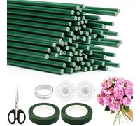 DONQL Steli per Fiori Kit, 100 Pezzi Gambo Floreale Filo Metallico 2mm*25cm con 2 Pezzi Nastro Fiorista Verde, Filo Floreale per l'avvolgimento di Bouquet di fioristi＆DIY Flower Craft