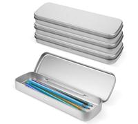 DONQTWAY 4 Pezzi Scatola per Penne, Organizer per Penne in Metallo con Coperchio, Astuccio in Latta per Ufficio Scuola, Scatola per Pennelli Make-up, Contenitore in Metallo Resistente