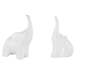 DONREGALOWEB Set di 2 elefanti bianchi con la proboscide verso l'alto in ceramica