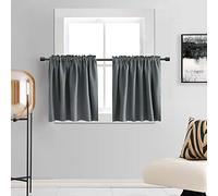 DONREN Tende corte grigie da 70 cm per bagno, confezione da 2 tende oscuranti isolanti termiche piccole per camera dei bambini con tasca per asta (grigio medio, larghezza 42 x lunghezza 30 cm)