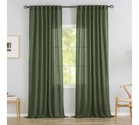 DONREN Tende extra lunghe da soffitto a pavimento in lino verde oliva, 360 cm, per villa rustica, 2 pannelli, ganci per cintura, pieghettate, facili da scorrere, filtrano la luce, semi privacy, tende