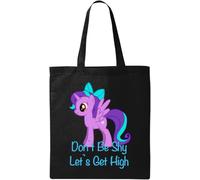 Don't Be Shy Let's Get High Funny Art Borsa tote in cotone ecologico naturale nero, Nero , Taglia unica