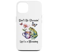 Don't Be Stressin' Life's a Blessing God Frog Cute Butterfly Custodia per iPhone 13