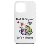 Don't Be Stressin' Life's a Blessing God Frog Cute Butterfly Custodia per iPhone 13 Pro Max