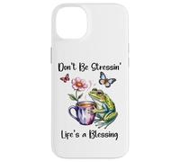 Don't Be Stressin' Life's a Blessing God Frog Cute Butterfly Custodia per iPhone 14 Plus
