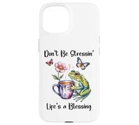 Don't Be Stressin' Life's a Blessing God Frog Cute Butterfly Custodia per iPhone 15