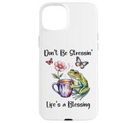 Don't Be Stressin' Life's a Blessing God Frog Cute Butterfly Custodia per iPhone 15 Plus