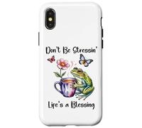 Don't Be Stressin' Life's a Blessing God Frog Cute Butterfly Custodia per iPhone X/XS