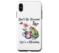 Don't Be Stressin' Life's a Blessing God Frog Cute Butterfly Custodia per iPhone XS Max