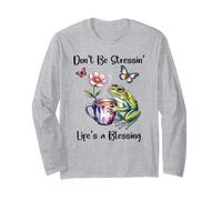 Don't Be Stressin' Life's a Blessing God Frog Cute Butterfly Maglia a Manica