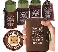 Don't Die In The Woods Enormi coperte di emergenza, 4 pezzi, coperte termiche in Mylar XL, con sacchi di nylon ripstop + moschettone con cerniera, verde militare