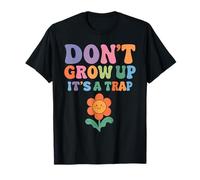 Don't Grow Up It's A Trappola Divertente Umorismo Retro Groovy Flower Maglietta