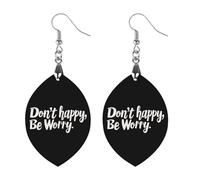 Don't Happy Be Worry - Orecchini pendenti da donna, alla moda, in legno, con stampa, Star, Legno, Nessuna pietra preziosa