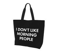Don't Like Morning People Borsa per la spesa riutilizzabile in tela leggera da donna Nera