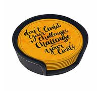 Don't Limit Your Challenges Sotto chieri con Supporto 6 Pezzi, Sfida i Tuoi Limiti Sotto chieri in Pelle per Bevande, Citazione Ispiratrice Sotto chieri Rotondi per Regali di Inaugurazione della