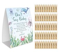 Don't Say Baby Game for Baby Shower, 50 mollette in legno e un segno, tema oceano, spille per decorazioni per baby shower, giochi di rivelazione di genere, forniture per baby shower, forniture per