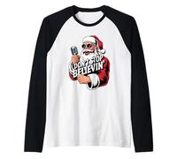 Don't Stop Believin Divertente Karaoke Babbo Natale Maglia con Maniche Raglan