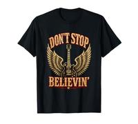 Don't Stop Believin Rock Guitar Wings Classic Distressed Fun Maglietta