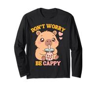 Don't Worry Be Cappy Funny Capybara Drinks Boba Tea Kids Maglia a Manica