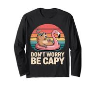 Don't Worry Be Capy Capybara e Flamingo Retro Summer Maglia a Manica
