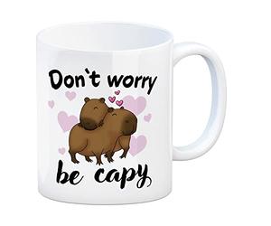 Don't worry be capy Capybara tazza da caffè con due capybaras innamorati come tazza per la pausa caffè per amanti dei maialini d'acqua e bambini