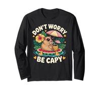 Don't Worry Be Capy Women Boys Kids Funny Capybara Rodents Maglia a Manica