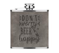 Don'T Worry Birra Happy 170ml pelle Sintetica Hip Flask Grigio Funny Scherzo
