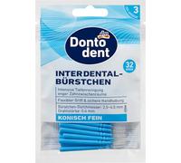 Dontodent Spazzole interdentali ISO 3/3 mm, 32 spazzole interdentali blu, pulizia intensiva dei denti stretti