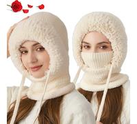 Donubiiu Balaclava invernale 3 in 1 per donna, cappello 3 in 1, Choosemuc da donna, antivento, set da sci e maschera, beige., Taglia unica