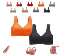 Donubiiu Nubelle Reggiseno di alta qualità, senza cuciture, scollo a V, taglie grandi, senza ferretto, per un comfort invisibile, arancione, nero, XL