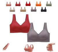 Donubiiu Nubelle Reggiseno di alta qualità, senza cuciture, scollo a V, taglie grandi, senza ferretto, per un comfort invisibile, rosso chiaro, grigio, M