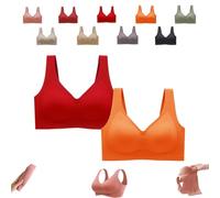 Donubiiu Nubelle Reggiseno di alta qualità, senza cuciture, scollo a V, taglie grandi, senza ferretto, per un comfort invisibile, rosso scuro, arancione, 5XL