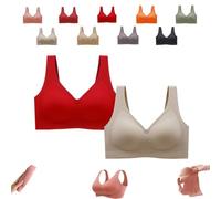 Donubiiu Nubelle Reggiseno di alta qualità, senza cuciture, scollo a V, taglie grandi, senza ferretto, per un comfort invisibile, Rosso scuro, pelle chiara, 3XL