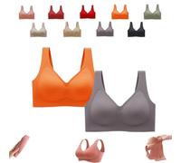 Donubiiu Nubelle Reggiseno di alta qualità, senza cuciture, scollo a V, taglie grandi, senza ferretto, per un comfort invisibile, arancione, grigio, XXL
