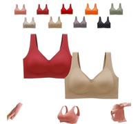 Donubiiu Nubelle Reggiseno di alta qualità, senza cuciture, scollo a V, taglie grandi, senza ferretto, per un comfort invisibile, Rosso chiaro, pelle scura, XXL